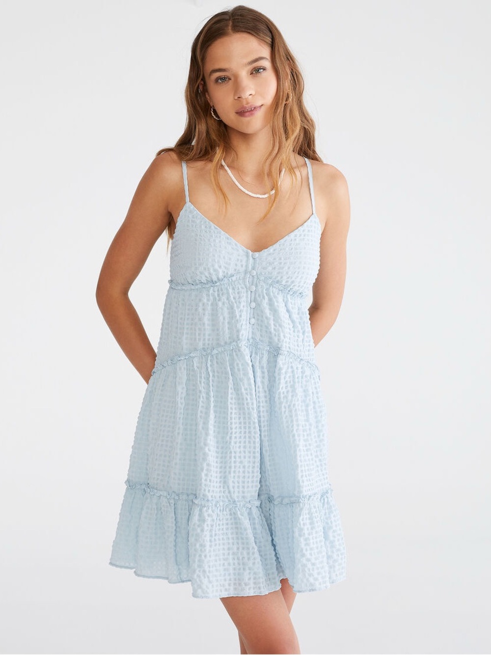 Light Blue Textured Babydoll Sundress